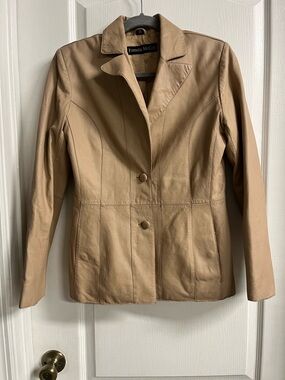 Pamela McCoy Classic Tan Leather Button Jacket